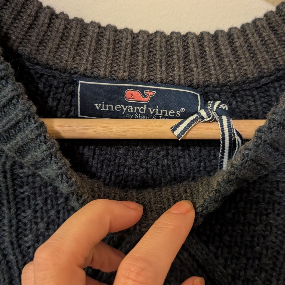 Vineyard Vines Fisherman Crewneck Cotton Wool Blend Oxbow Blue Sweater Size Med. - Picture 9 of 16